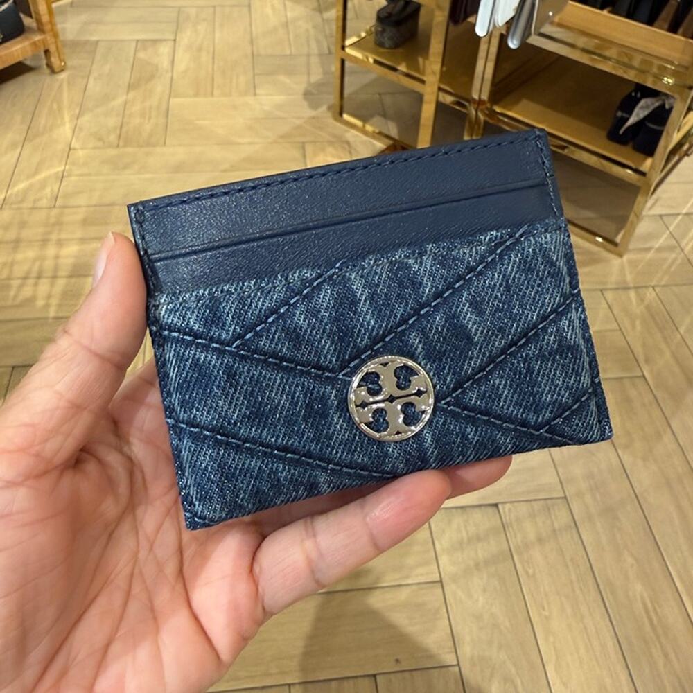 Tory Burch Willa Chevron Denim Flat Card Case 187372 $100
